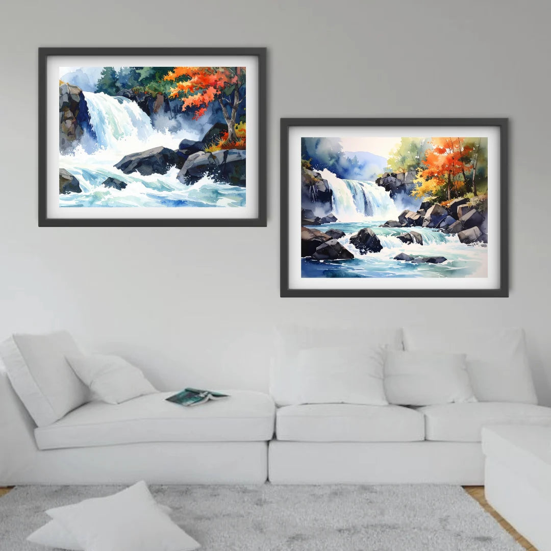 Autumn Waterfall - Set Of 2 - Wall Art Canvas