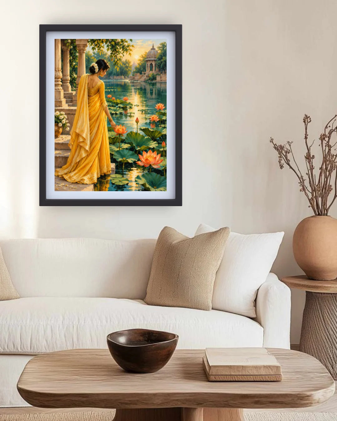 Golden Serenity Lotus Pond Indian - Wall Art Canvas WallArtVibes