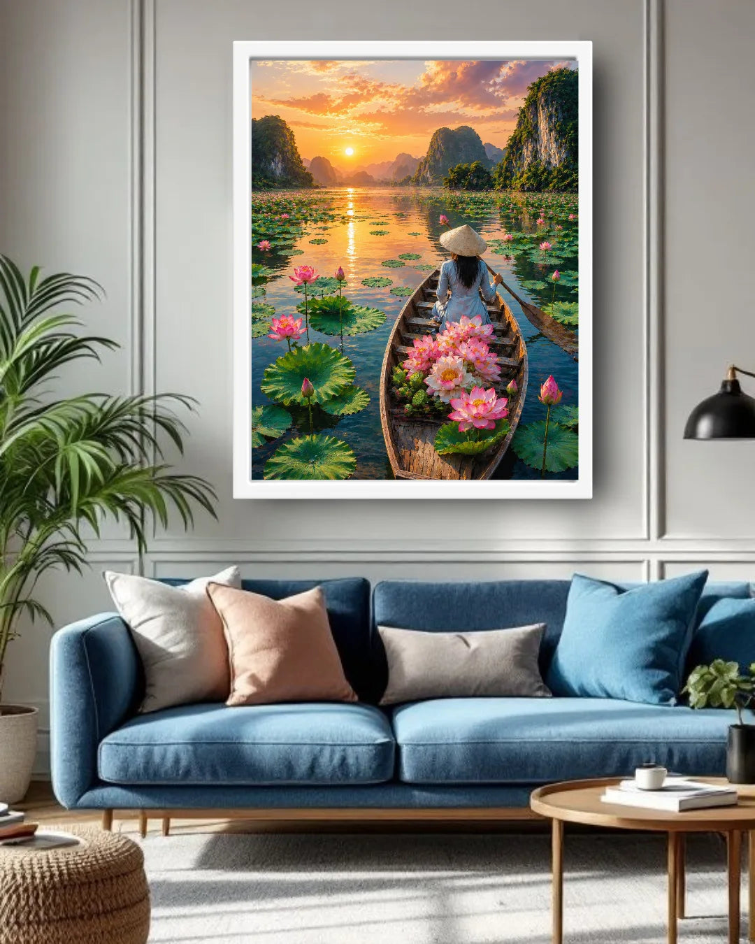 Lotus Lake Sunset Art - Wall Art Canvas