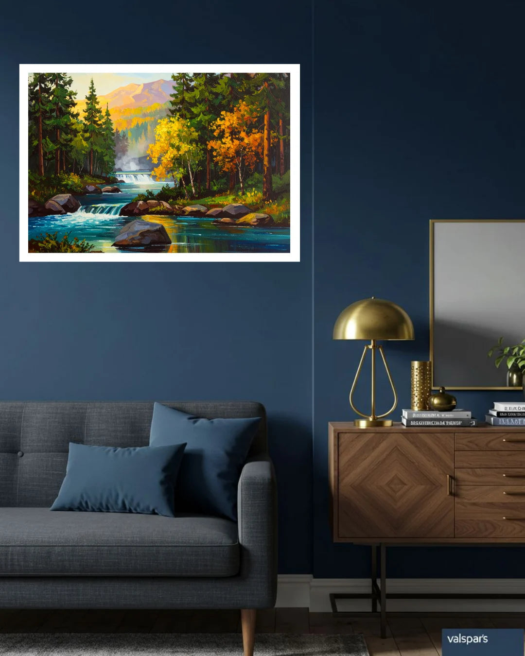 Autumn Forest River &amp; Mountain Landscape - Wall Art Canvas WallArtVibes