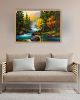 Autumn Forest River & Mountain Landscape - Wall Art Canvas WallArtVibes