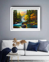 Autumn Forest River & Mountain Landscape - Wall Art Canvas WallArtVibes