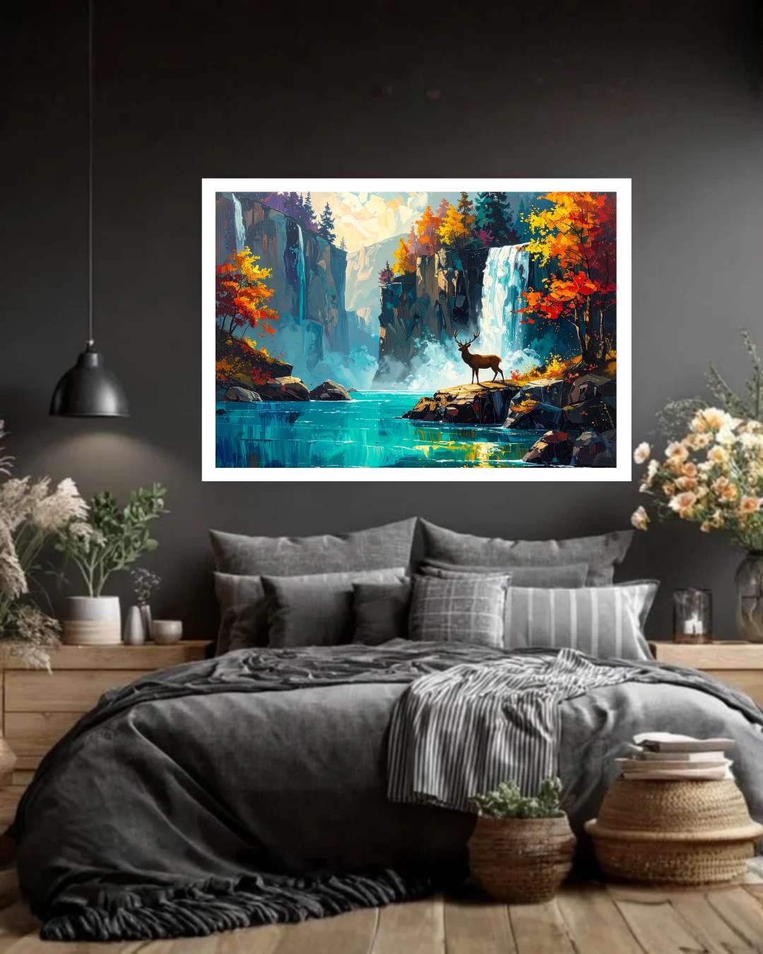 Emerald Waterfall Modern Landscape - Wall Art Canvas WallArtVibes