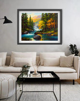 Autumn Forest River & Mountain Landscape - Wall Art Canvas WallArtVibes