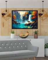 Emerald Waterfall Modern Landscape - Wall Art Canvas WallArtVibes