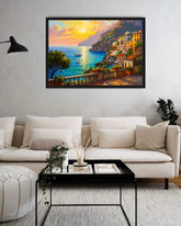 Mediterranean Coastal Sunset Landscape Wall Art Painting WallArtVibes