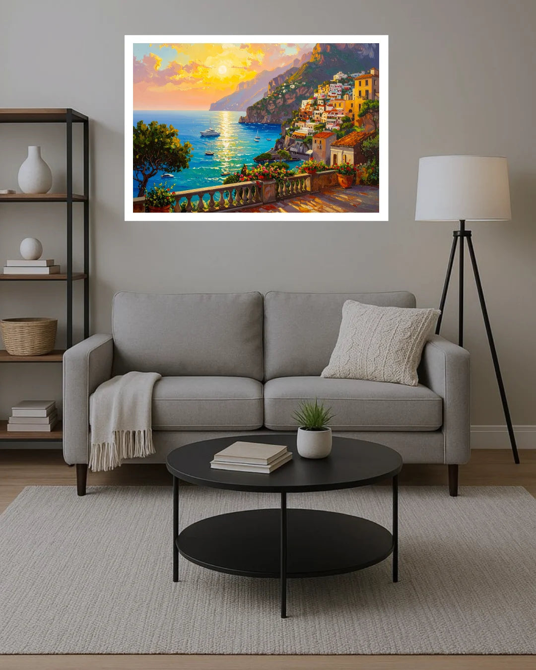 Mediterranean Coastal Sunset Landscape Wall Art Painting WallArtVibes