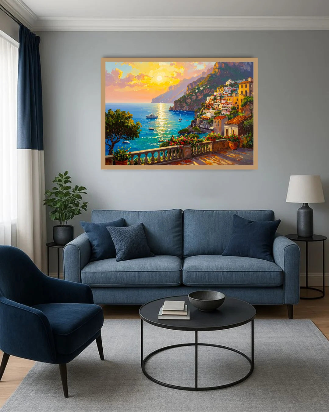 Mediterranean Coastal Sunset Landscape Wall Art Painting WallArtVibes