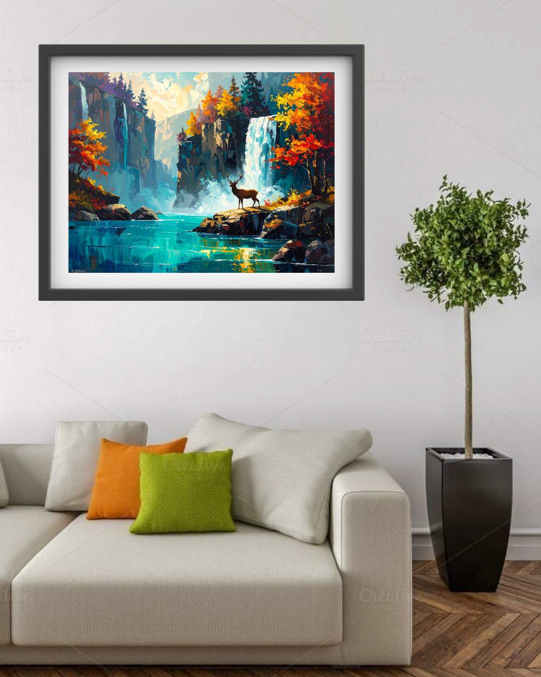 Emerald Waterfall Modern Landscape - Wall Art Canvas WallArtVibes