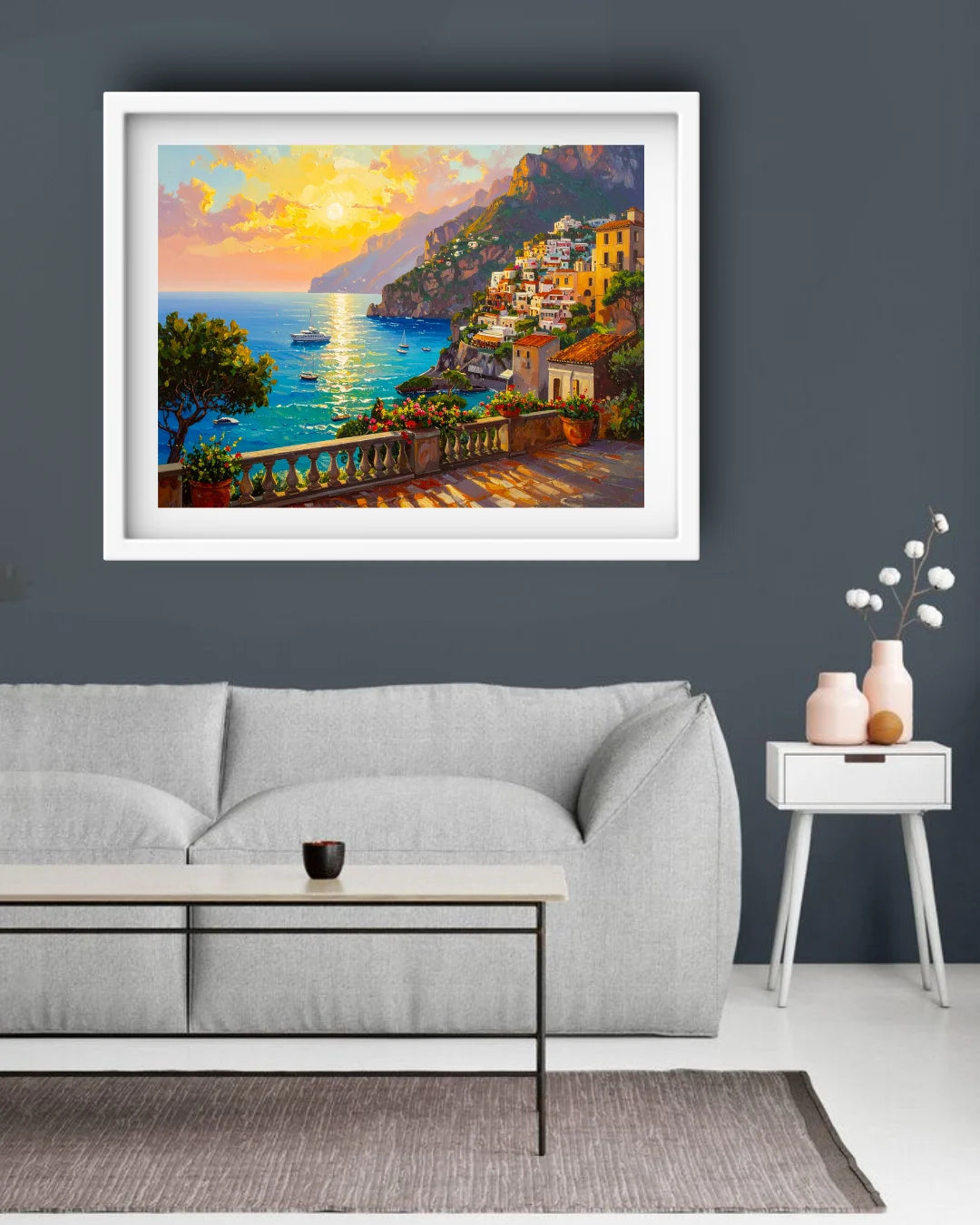 Mediterranean Coastal Sunset Landscape Wall Art Painting WallArtVibes
