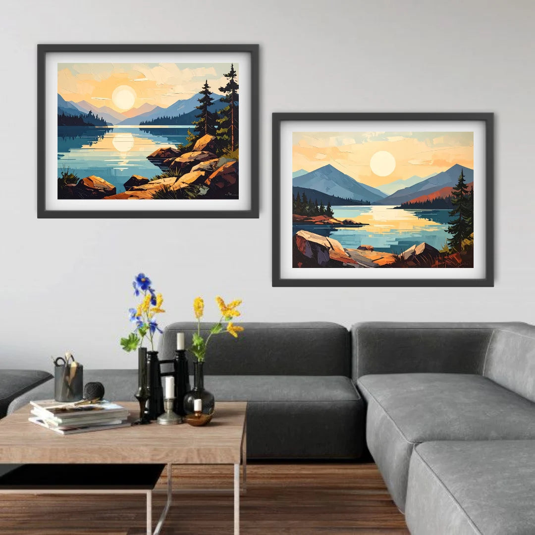 Horizon Calm: Sunset Vista - Set Of 2 - Wall Art Canvas
