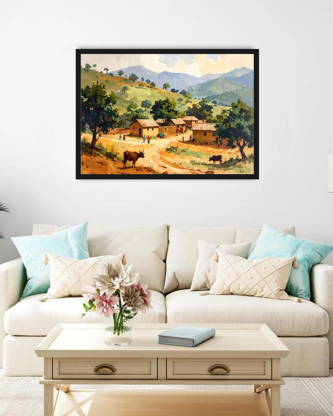 Rustic Mountain Village Landscape Wall Art Painting WallArtVibes