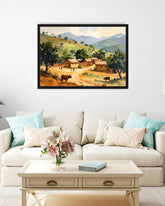 Rustic Mountain Village Landscape Wall Art Painting WallArtVibes