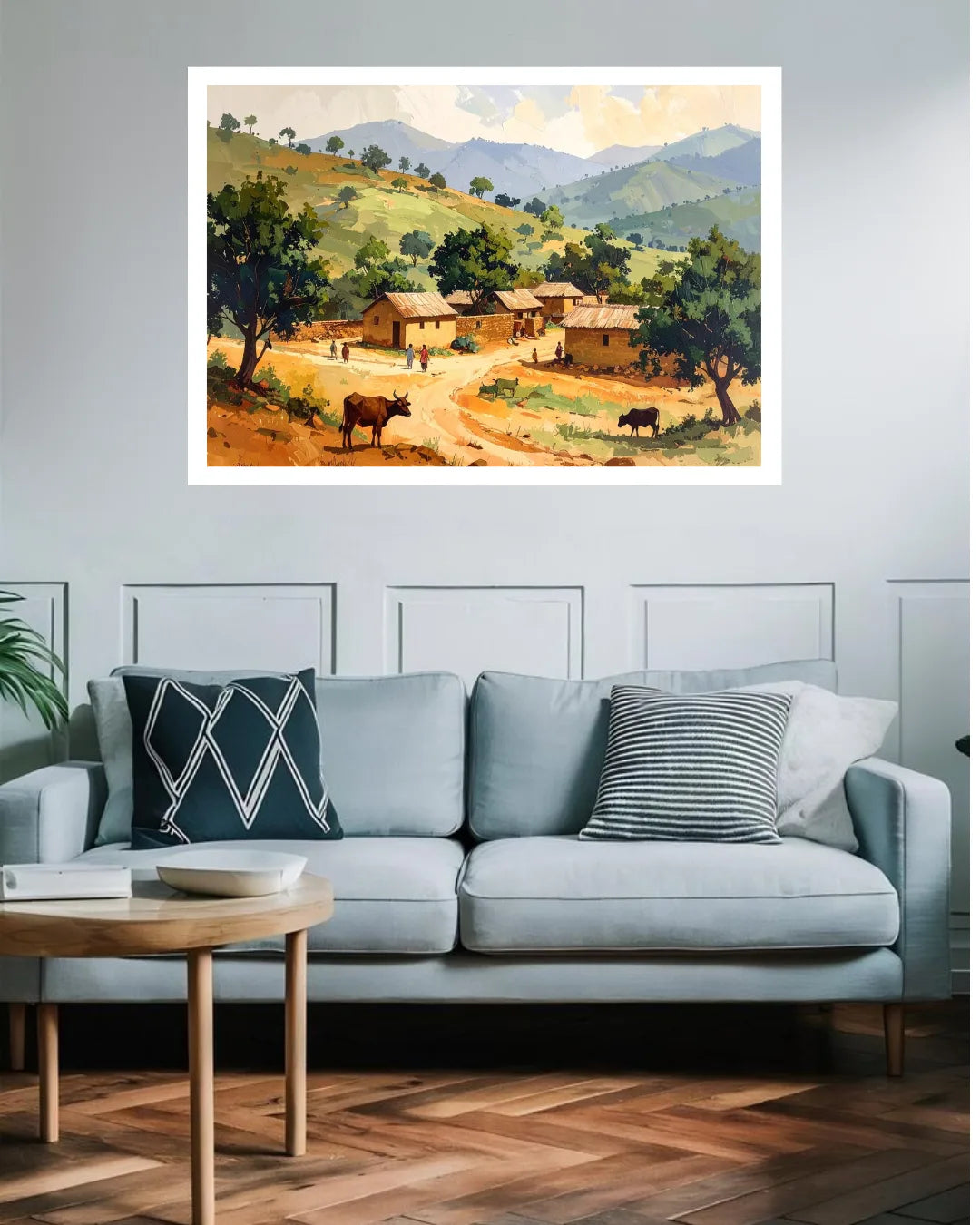 Rustic Mountain Village Landscape Wall Art Painting WallArtVibes