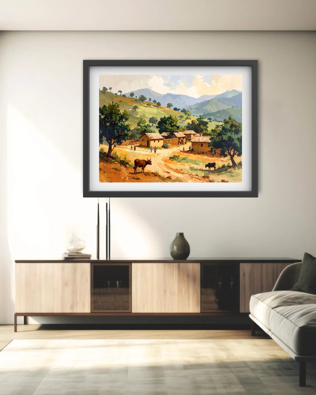 Rustic Mountain Village Landscape Wall Art Painting WallArtVibes