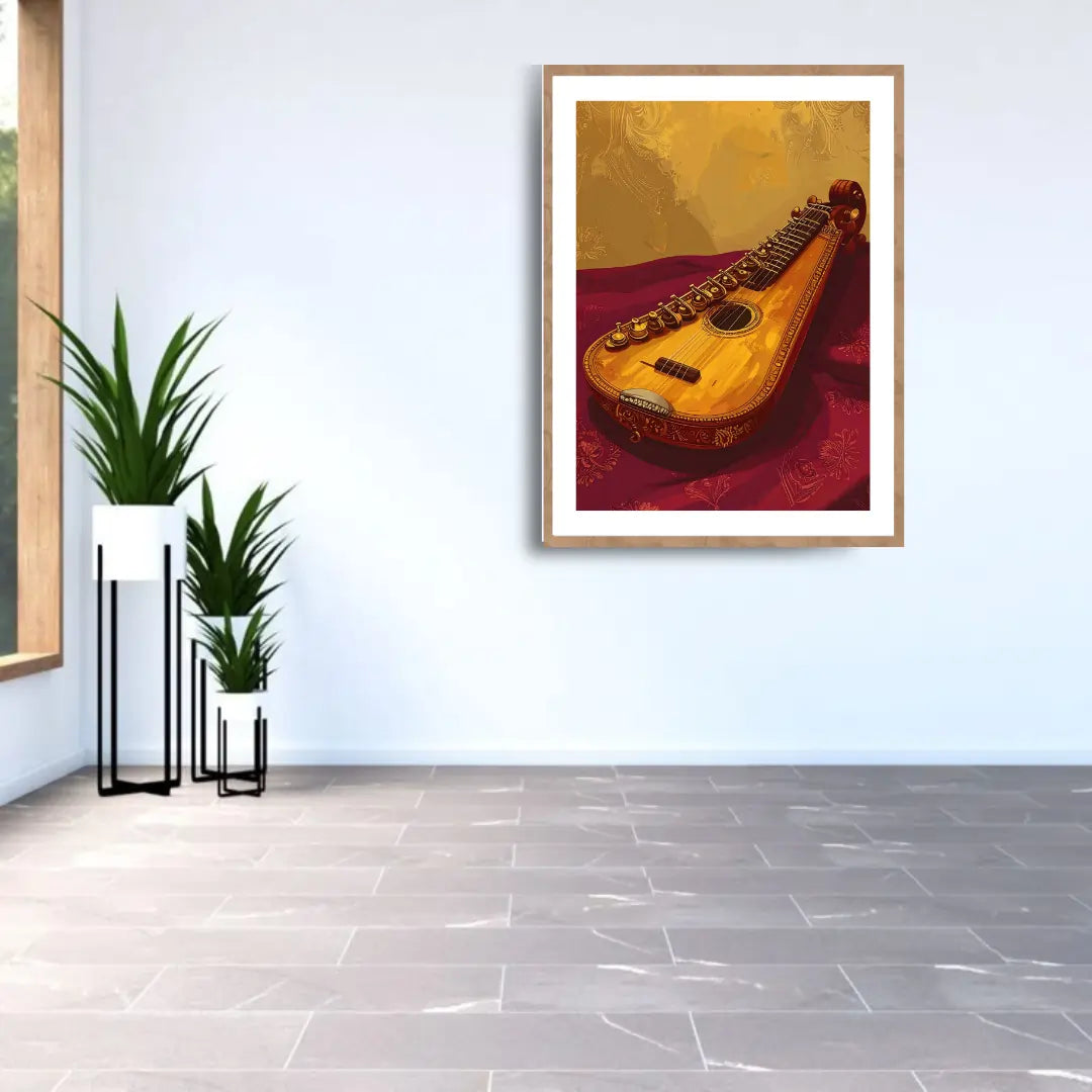 Veena Musical Instrument Wall Art – Traditional Indian String Instrument Canvas Painting
