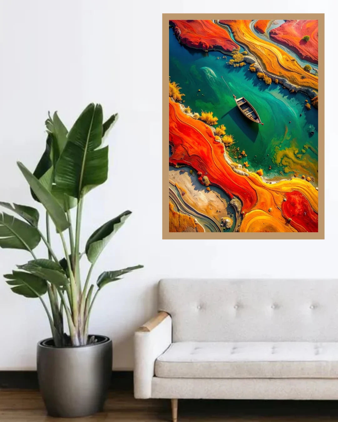 Turquoise River and Vibrant Orange Landscape – Wall Art Canvas