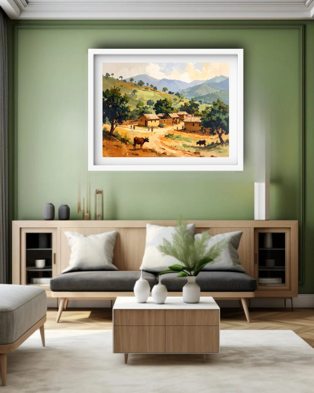 Rustic Mountain Village Landscape Wall Art Painting WallArtVibes