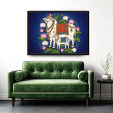 Divine Kamdhenu Cow & Calf – Royal Blue Lotus Wall Art Canvas WallArtVibes