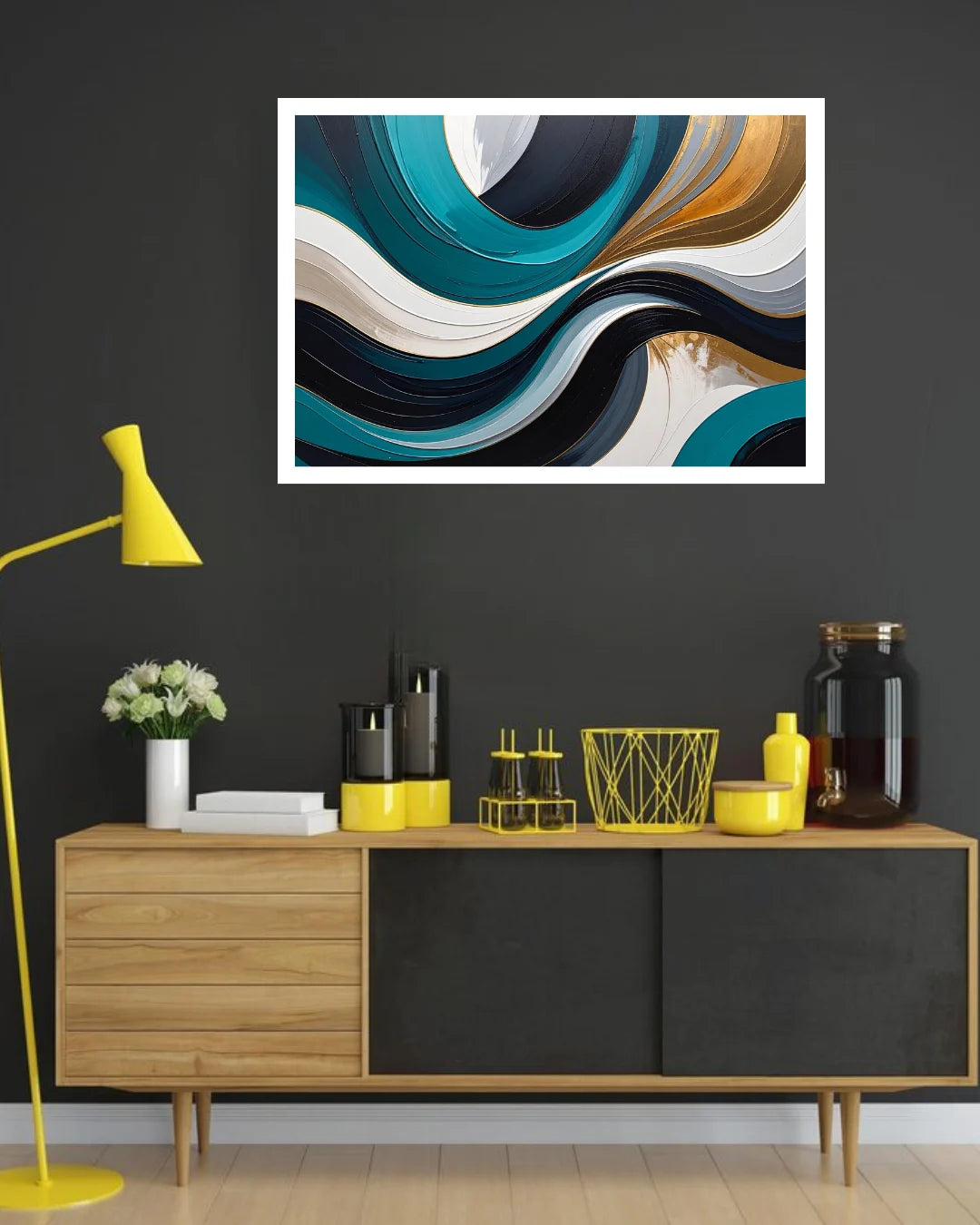 Teal &amp; Gold Flow – Wall Art Canvas