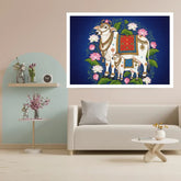 Divine Kamdhenu Cow & Calf – Royal Blue Lotus Wall Art Canvas WallArtVibes