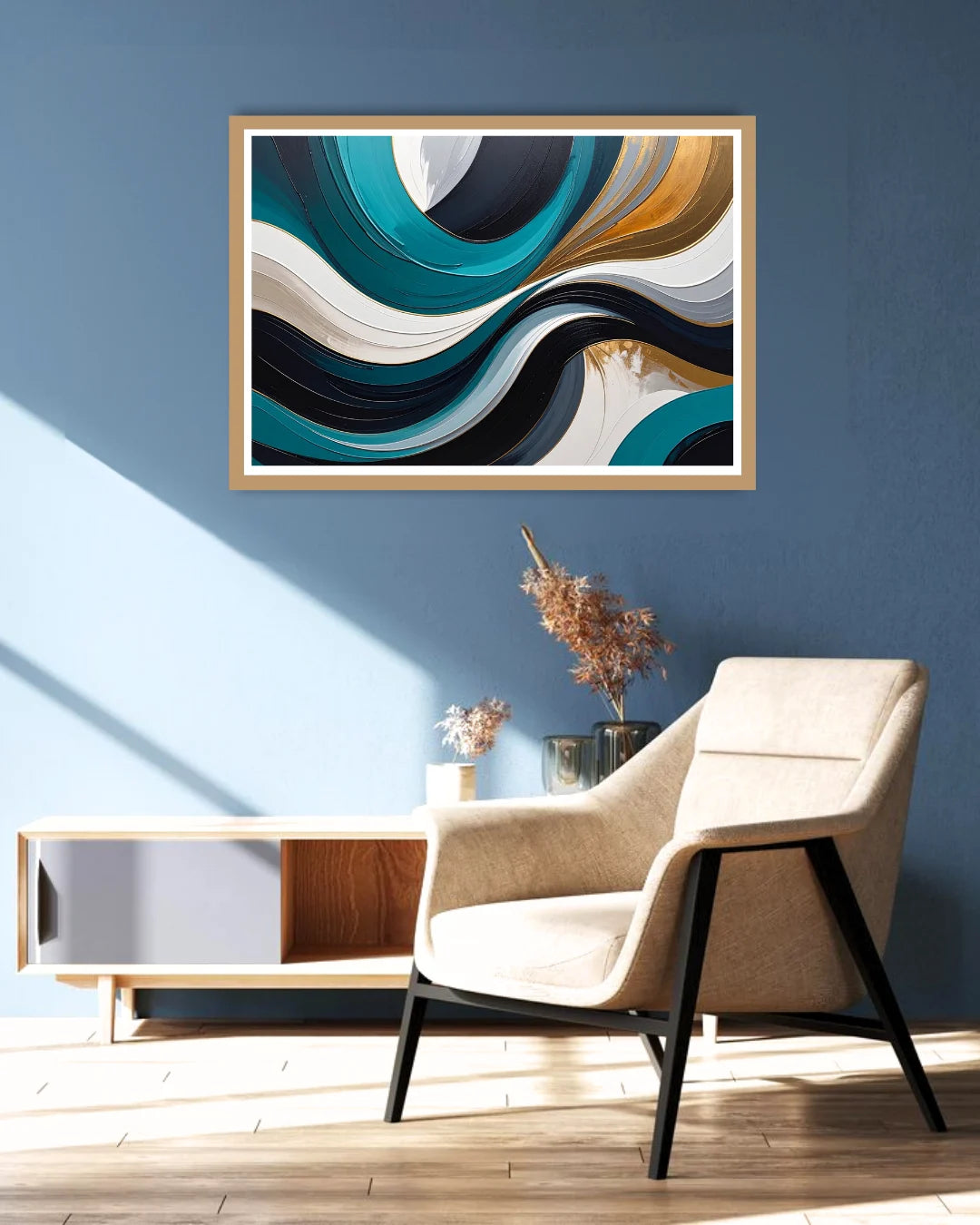 Teal &amp; Gold Flow – Wall Art Canvas