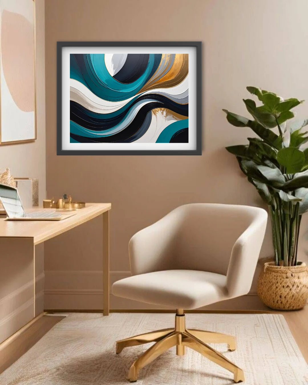 Teal &amp; Gold Flow – Wall Art Canvas