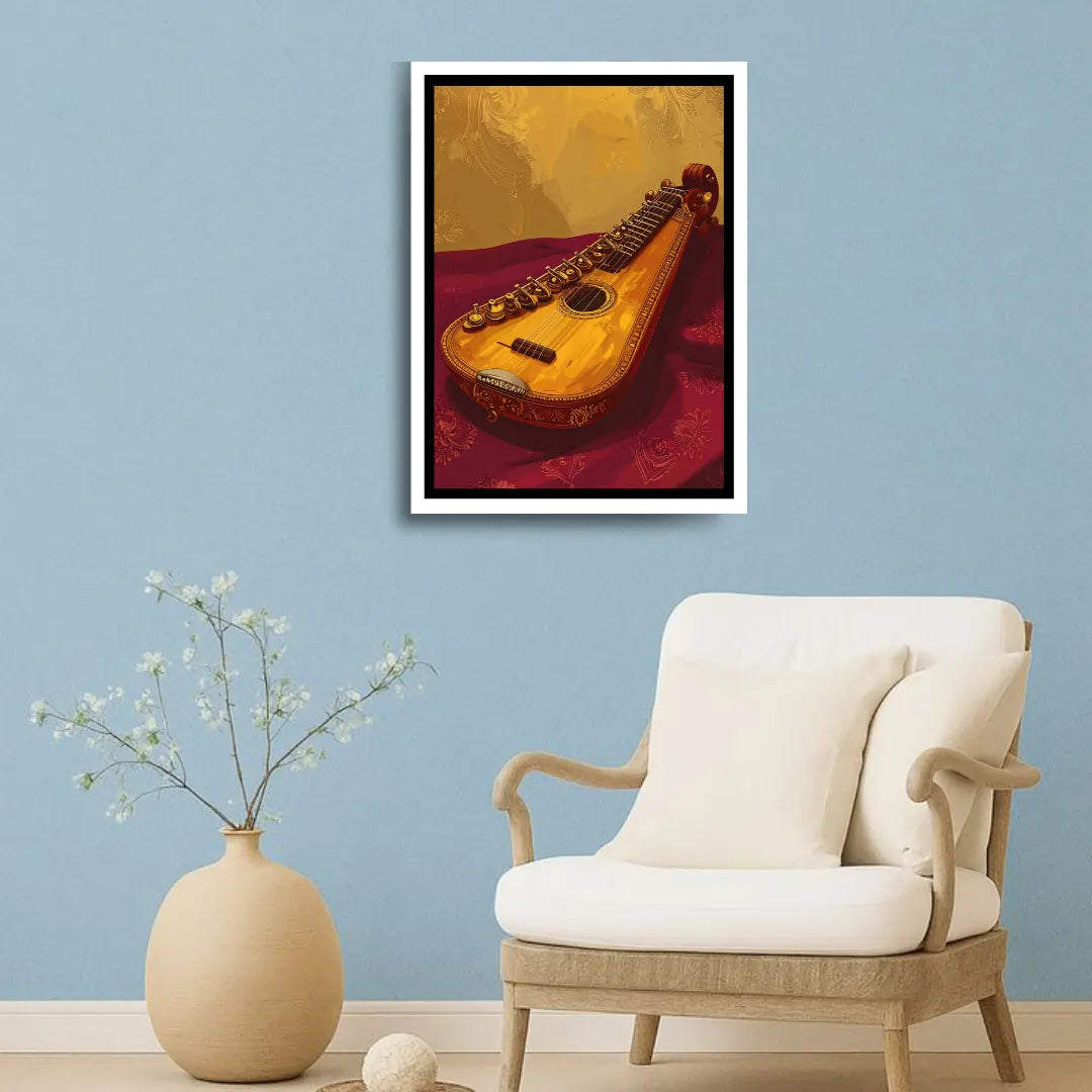 Veena Musical Instrument Wall Art – Traditional Indian String Instrument Canvas Painting