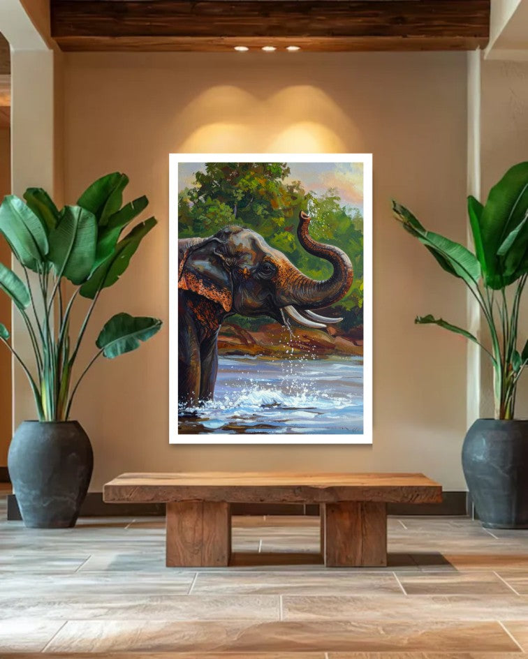 Elephant River Wildlife Art - Wall Art Canvas