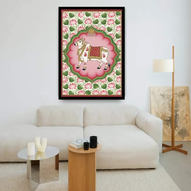 Blessed Kamdhenu Cow – Royal Pink Aura Wall Art Canvas WallArtVibes