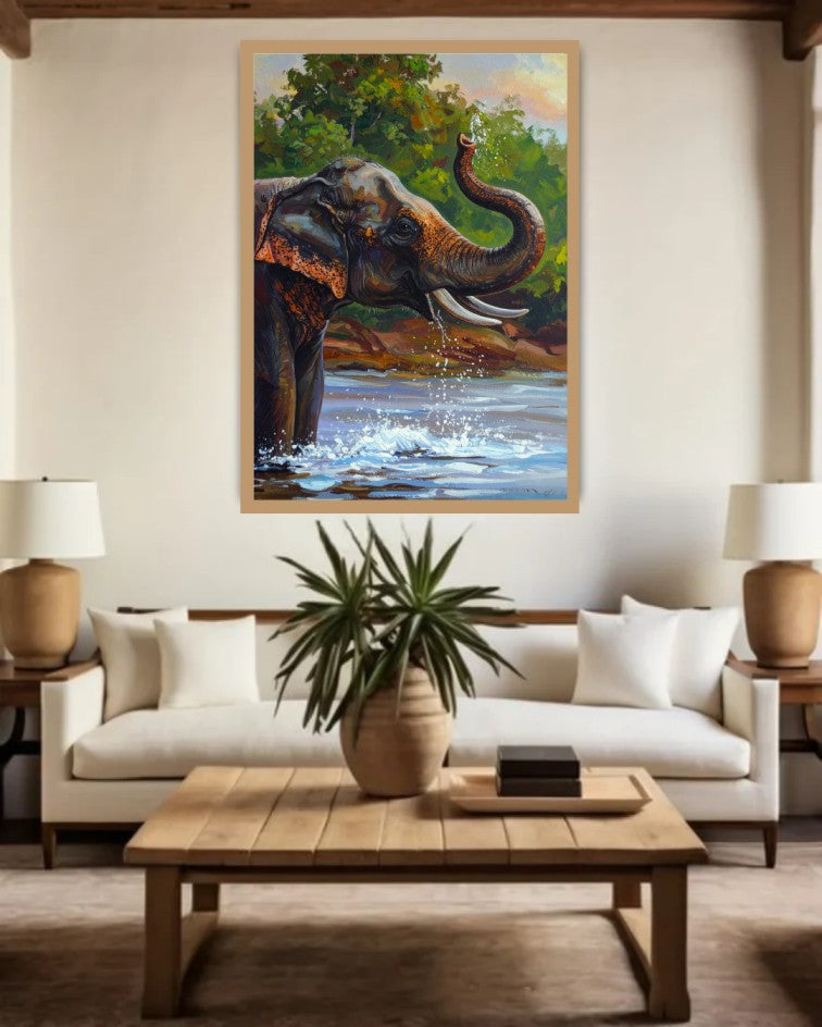 Elephant River Wildlife Art - Wall Art Canvas