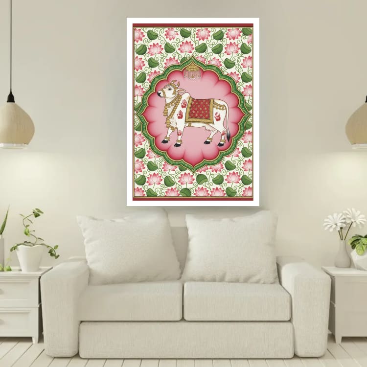 Blessed Kamdhenu Cow – Royal Pink Aura Wall Art Canvas WallArtVibes