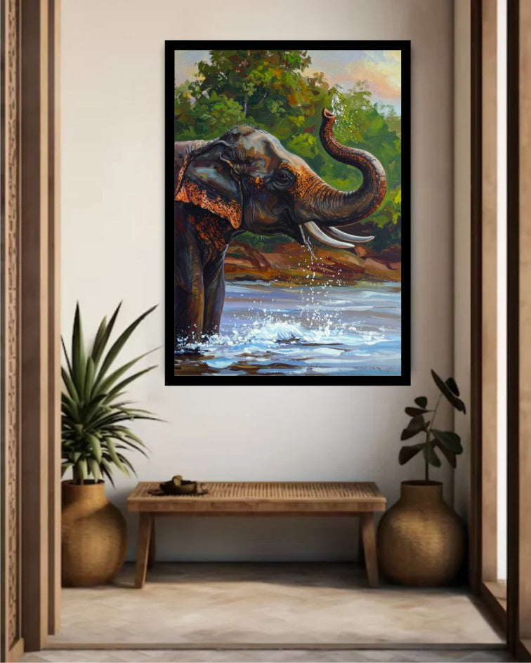 Elephant River Wildlife Art - Wall Art Canvas