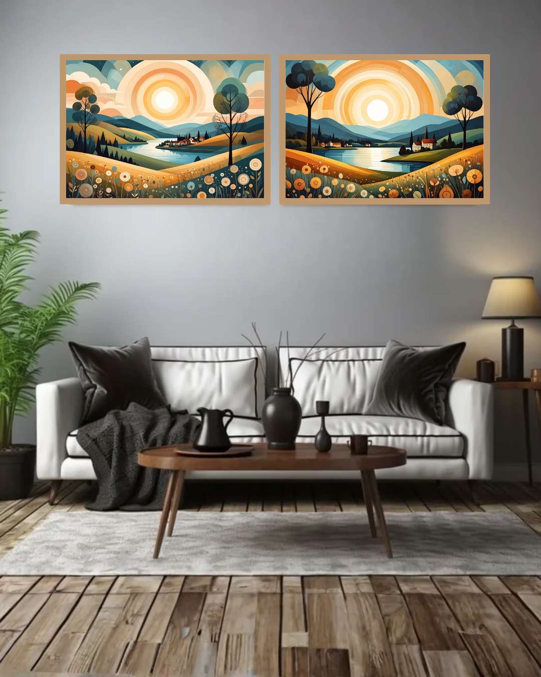 Calm Modern Landscape Set of 2 - Wall Art Canvas WallArtVibes