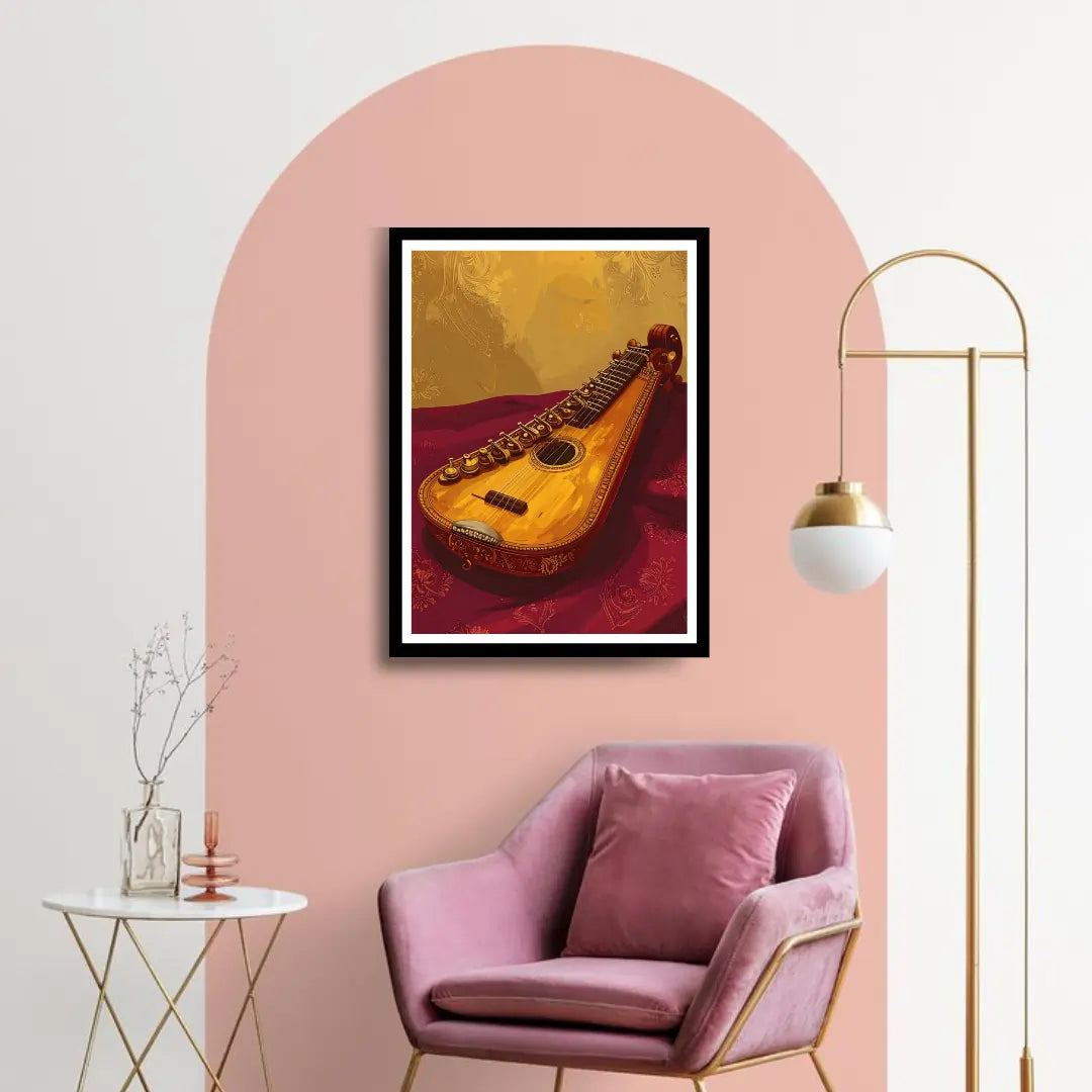 Veena Musical Instrument Wall Art – Traditional Indian String Instrument Canvas Painting