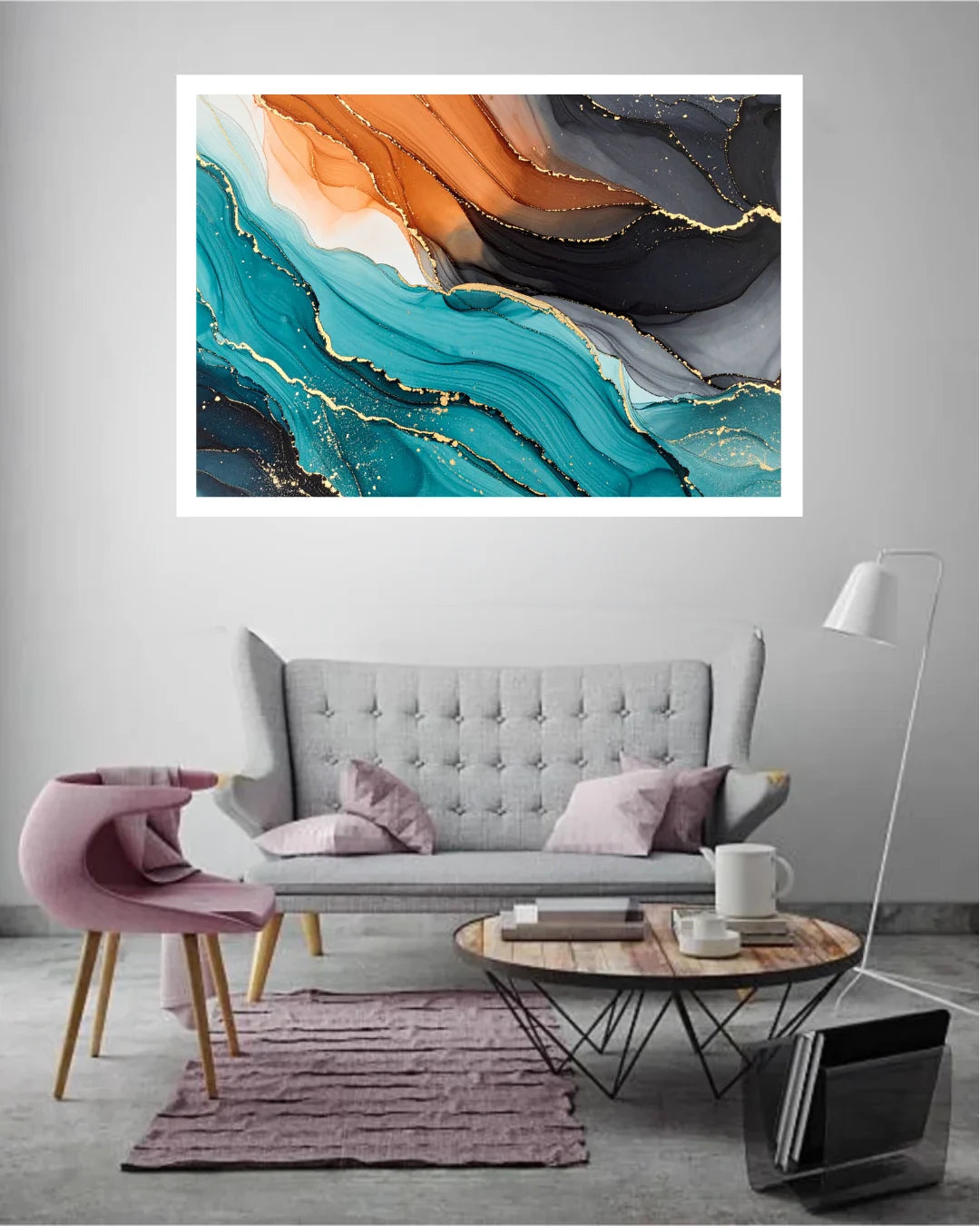 Teal Orange Gold Abstract – Wall Art Canvas