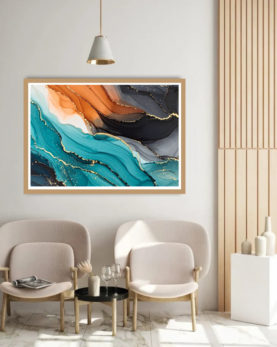 Teal Orange Gold Abstract – Wall Art Canvas