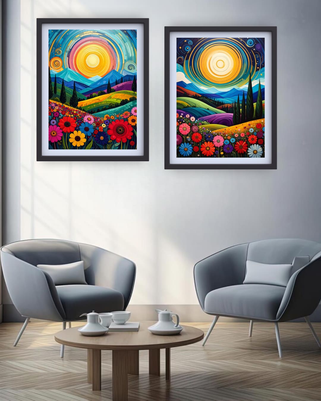Vibrant Abstract Landscape Set of 2 - Wall Art Canvas WallArtVibes
