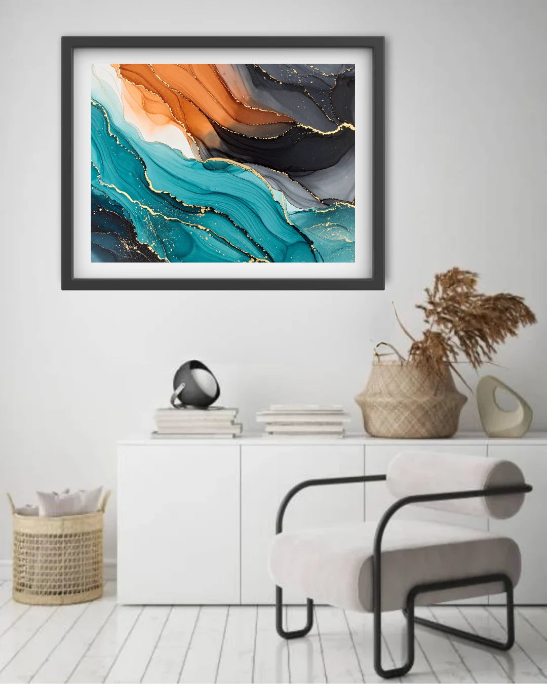 Teal Orange Gold Abstract – Wall Art Canvas