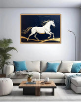 Majestic White Horse Navy & Gold Wall Art Painting WallArtVibes