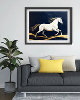 Majestic White Horse Navy & Gold Wall Art Painting WallArtVibes
