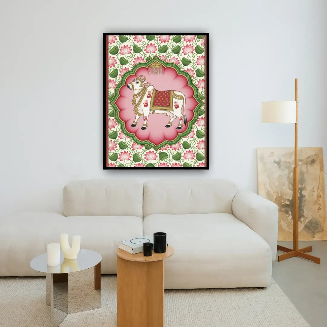 Blessed Kamdhenu Cow – Royal Pink Aura Wall Art Canvas