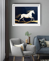 Majestic White Horse Navy & Gold Wall Art Painting WallArtVibes
