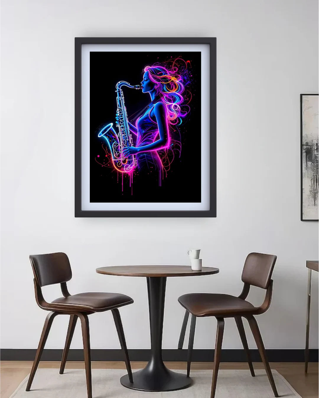 Neon Saxophone Girl Jazz Music Wall Art Painting WallArtVibes