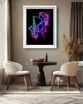 Neon Saxophone Girl Jazz Music Wall Art Painting WallArtVibes