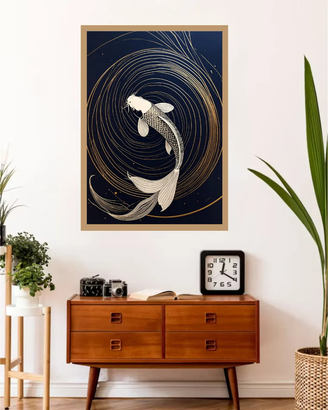 Golden Koi Fish Navy Blue Luxury Wall Art Painting