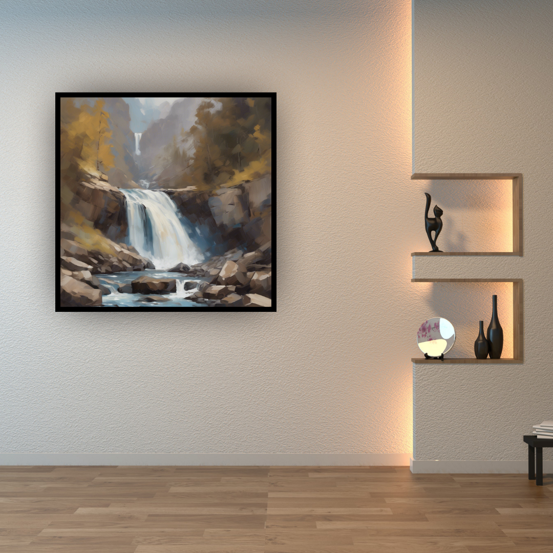 Autumn Rocky Waterfall Canyon - Wall Art Canvas