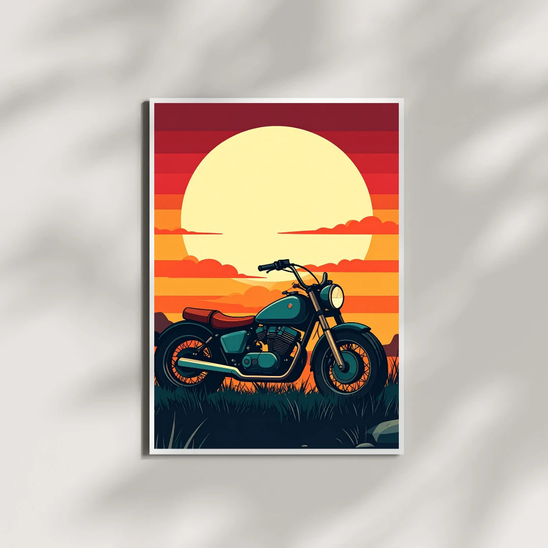 Retro Sunset Ride - Vintage Motorcycle Canvas Wall Art