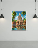 Traditional temple gopuram canvas painting for wall decor
