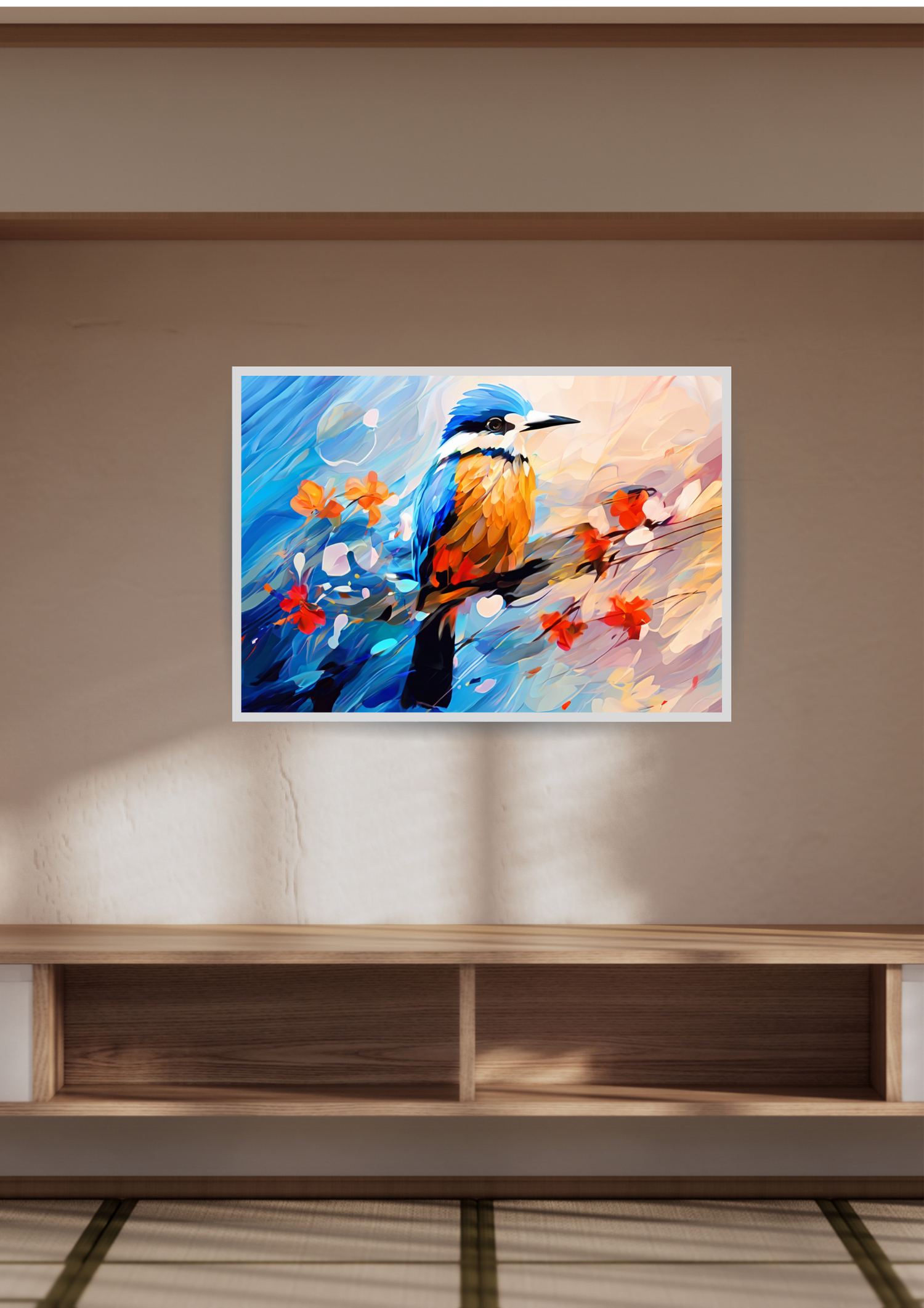 Colorful Birds &amp; Flowers Art - Abstract Canvas Wall Painting